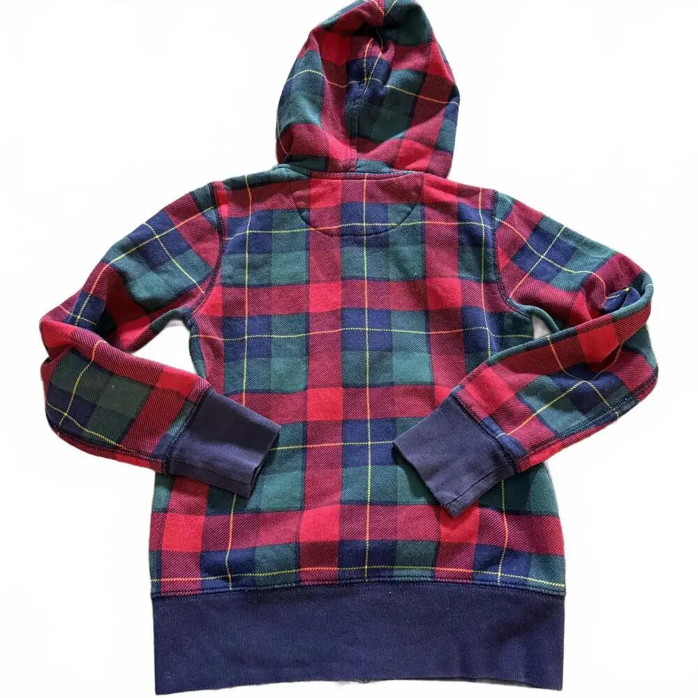 RALPH LAUREN Boys M (8/10) Tartan Full Zip Hoodie Gold Logo Preppy Quiet Luxury‎